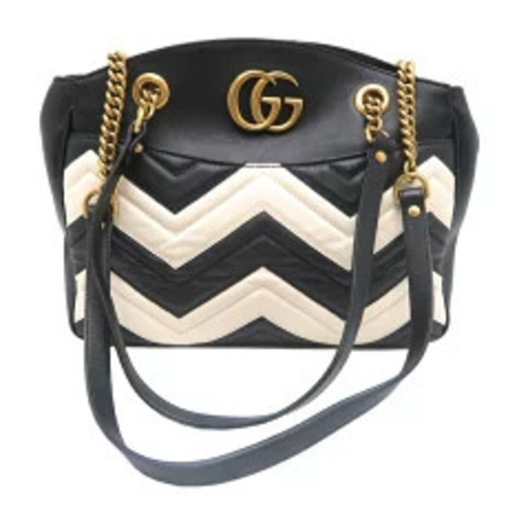 Gucci GG Marmont Chain Tote Shoulder Bag Leather Zebra